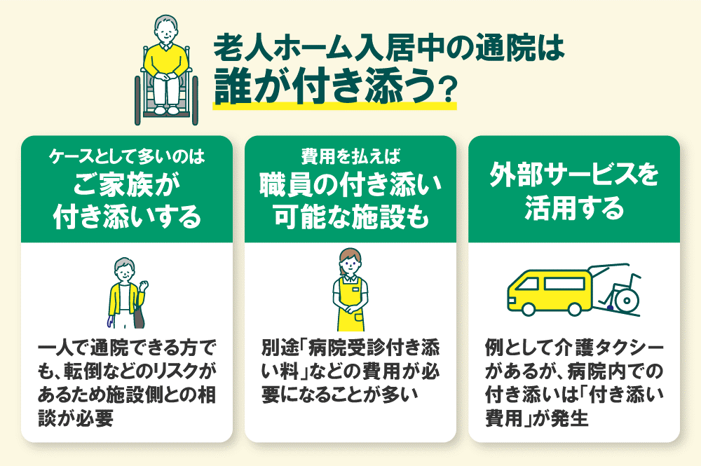 老人ホーム入居中の通院は誰が付き添う